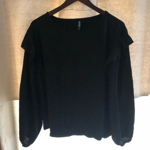 Black top with ruffle sleeves